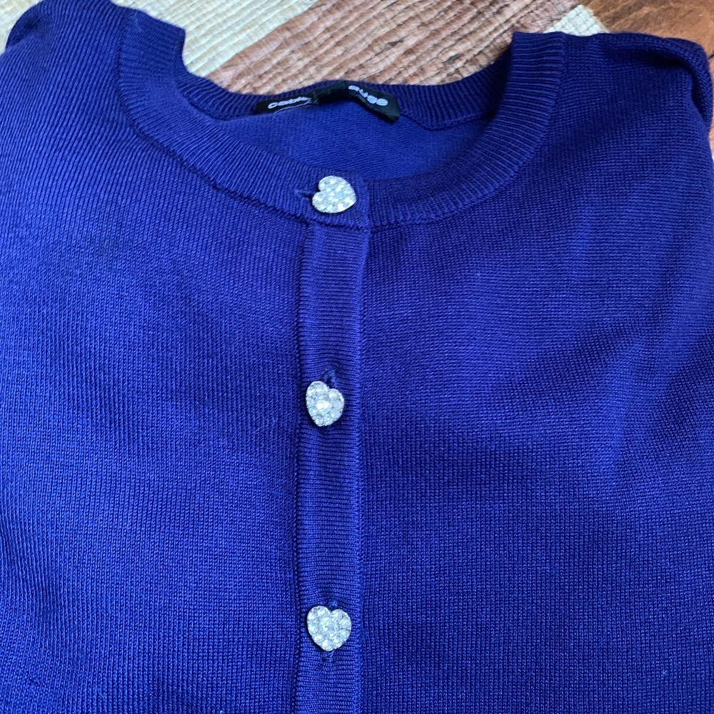 Cable and gauge rhinestone heart button cardigan. NWOT